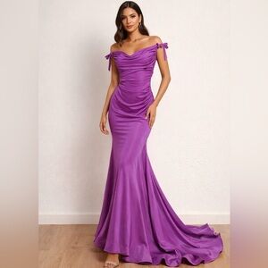 FAERIESTY Purple Off-Shoulder Mermaid Dress Built-In Bra Size S